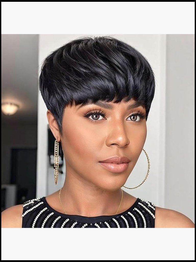 Pixie Cut Human Hair Wig With Bangs Short Layered Full Machine Made Wig